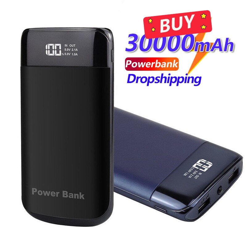30000Mah Power Bank Externe Batterij Draagbare Lader Snel Opladen Lader Led Licht Digitale Display Voor Samsung Iphone Xiaomi