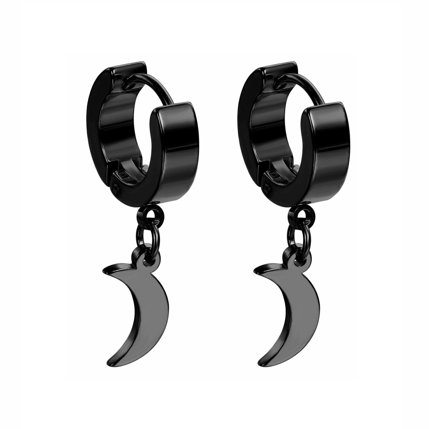 Black Punk Stainless Steel Women Men Hoop Earrings Small Trendy Round Cross Pendants Jewelry Accessories Earrings: Style 45