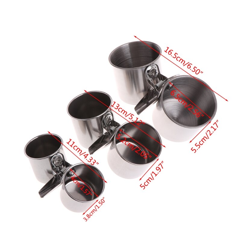 Food Water Feeding Bird Double Cups With Clip Stainless Steel Parrot Cage Stand