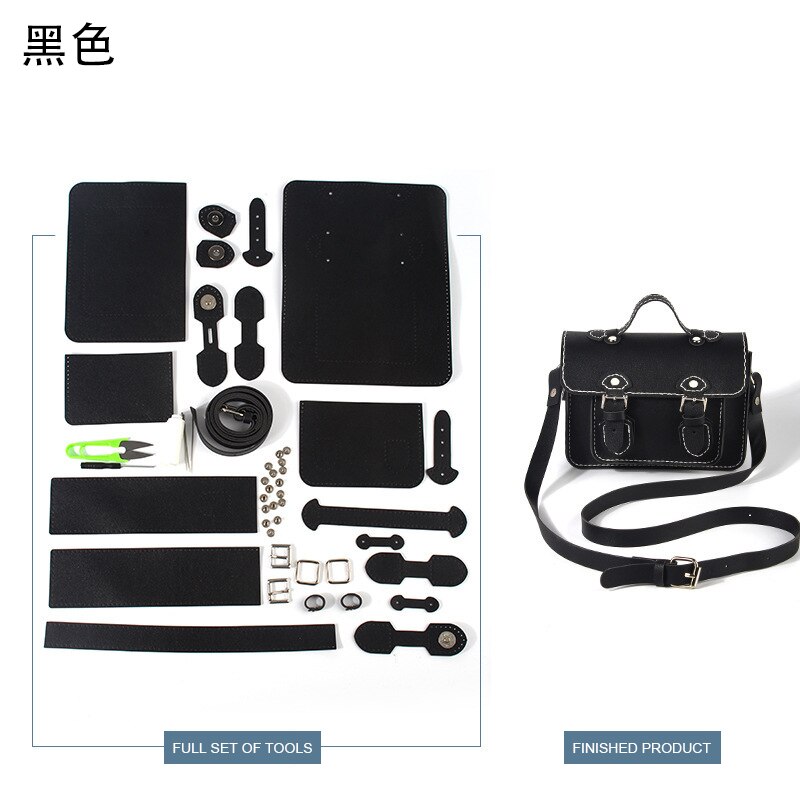 Vintage bolso Cambridge haciendo materiales de bricolaje auto-suministros de cuero bolso hecho a mano mujer bolsa manualidades para coser Accesorios: Black