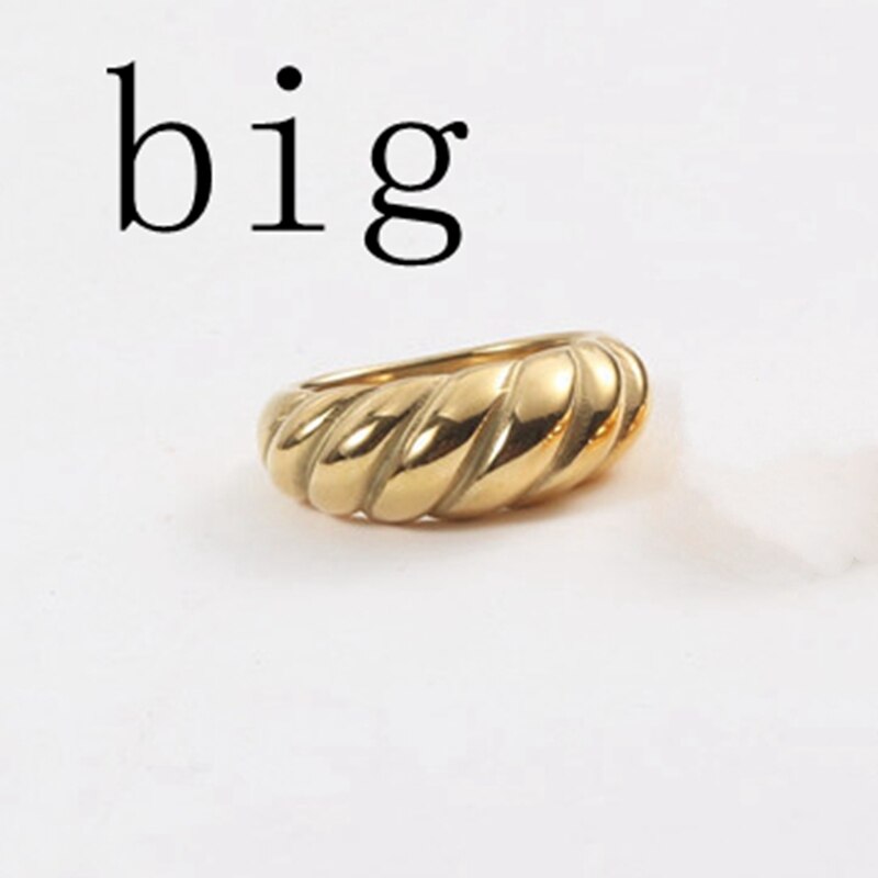 18K Gold-Plated Titanium Stainless Steel Twisted Croissants Rings Threads Geometric Rings for Women Minimalist Chunky Jewelry: 5 / big
