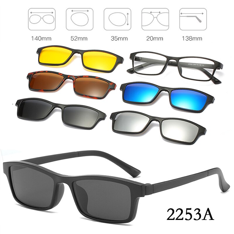 6 In 1 personalizzato uomo donna occhiali da sole magnetici ottici polarizzati Clip magnete Clip su occhiali da sole Polaroid Clip su montatura per occhiali da sole: 2253A