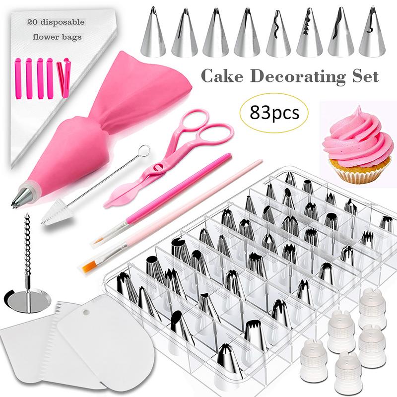 83Pcs Cake Decorating Mond Bakken Decoratie Gereedschappen Cake Schraper Nozzle Schaar Frosting Gebak Pen Coloring Gebruiksvoorwerpen