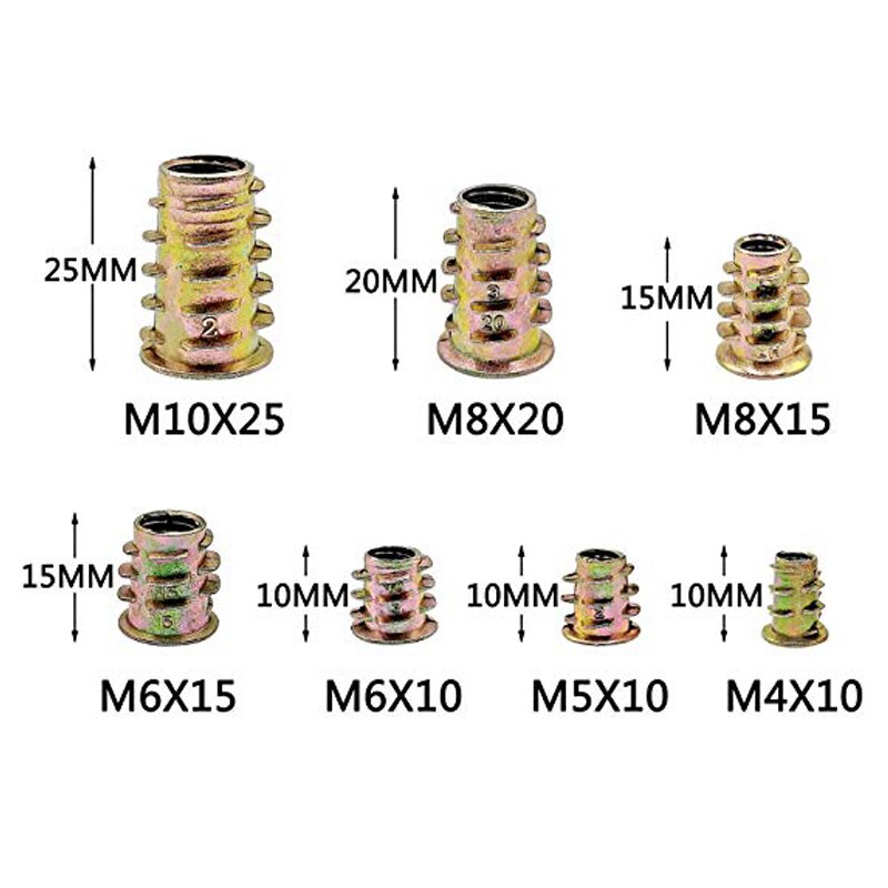 100pcs Hex Drive Head Threaded Nut for wood bushing insert M4 M5 M6 M8 M10 Grandado