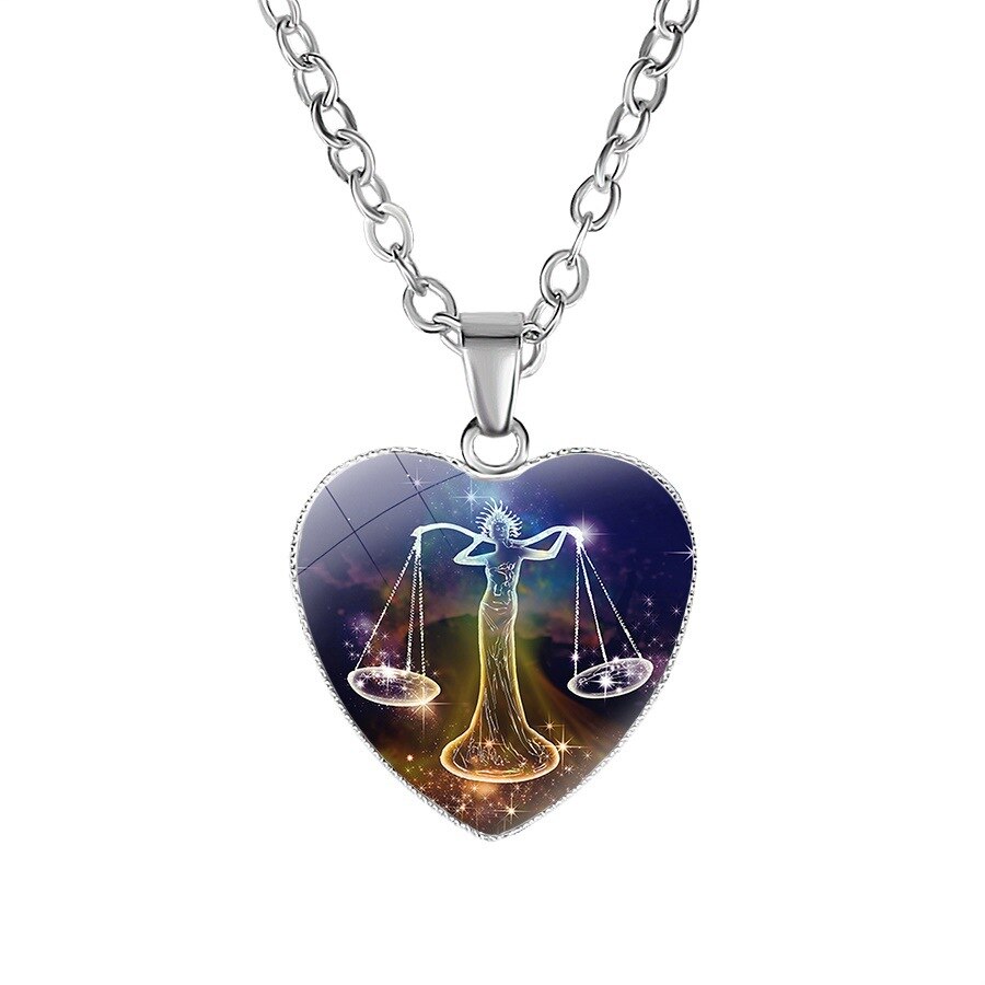 12 Sterrenbeeld Ketting Voor Vrouwen Glas Constellation Hart Vormige Hanger Kettingen Choker Vrouwelijke Mode Verjaardag Sieraden: Libra