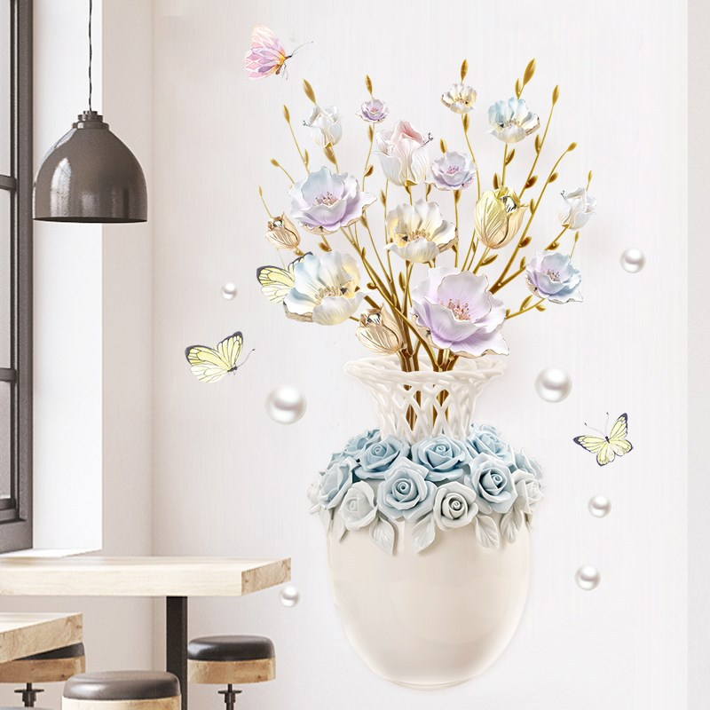 Vase Flowers wall Stickers Bedroom Living Room Decoration Large Vinyl Flower 3d Wall Sticker Porch Wall Decor Decals Wallpaper