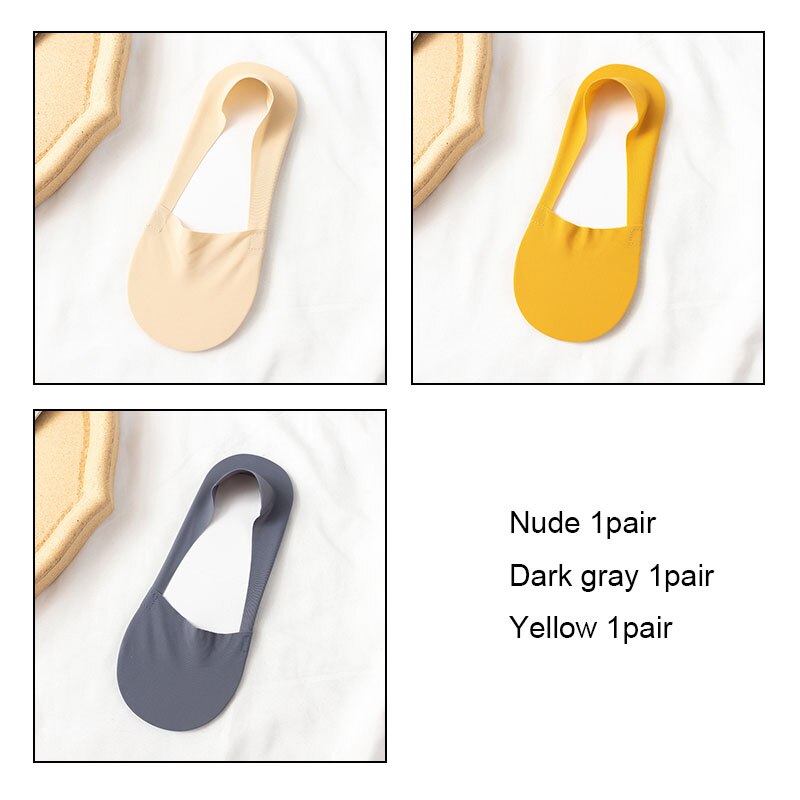 VKMONY – chaussettes invisibles en silicone ultra-fines pour femmes, 3 paires, été: Nude1Dgray1Yellow1