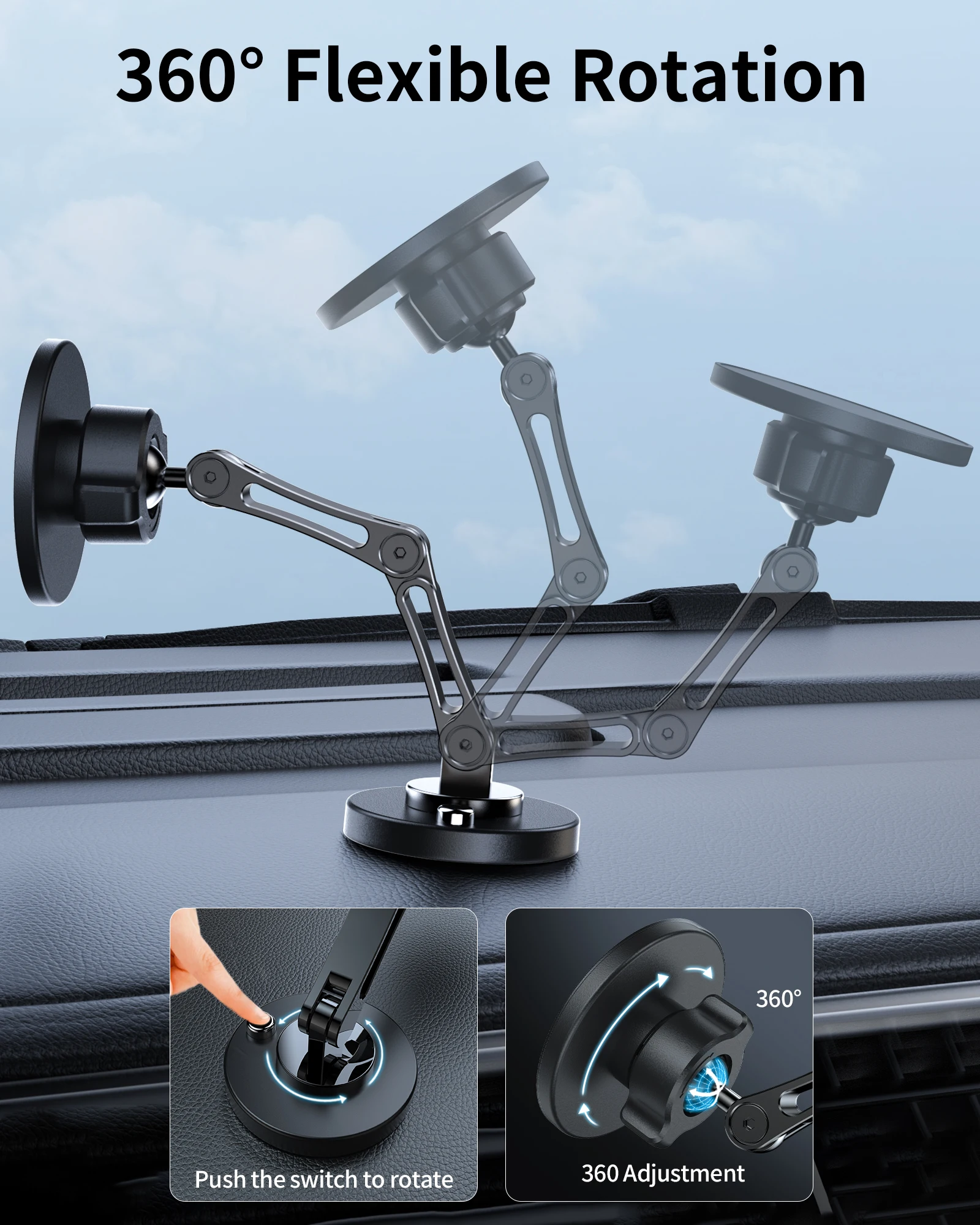 Magnetic Car Phone Holder Wireless Charger Phone Stand Rotation Mobile Phone Holder Fast Charging for IPhone 16 15 14 13 xiaomi