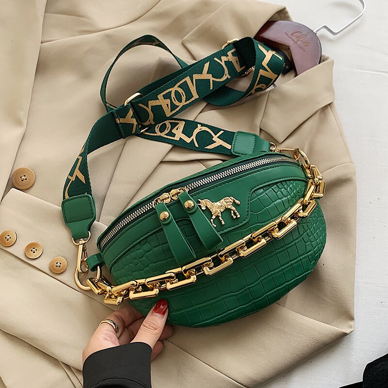 Bolso pequeño de piel sintética para mujer, bolsa de pecho a la , con cadena y cinturón de viaje,