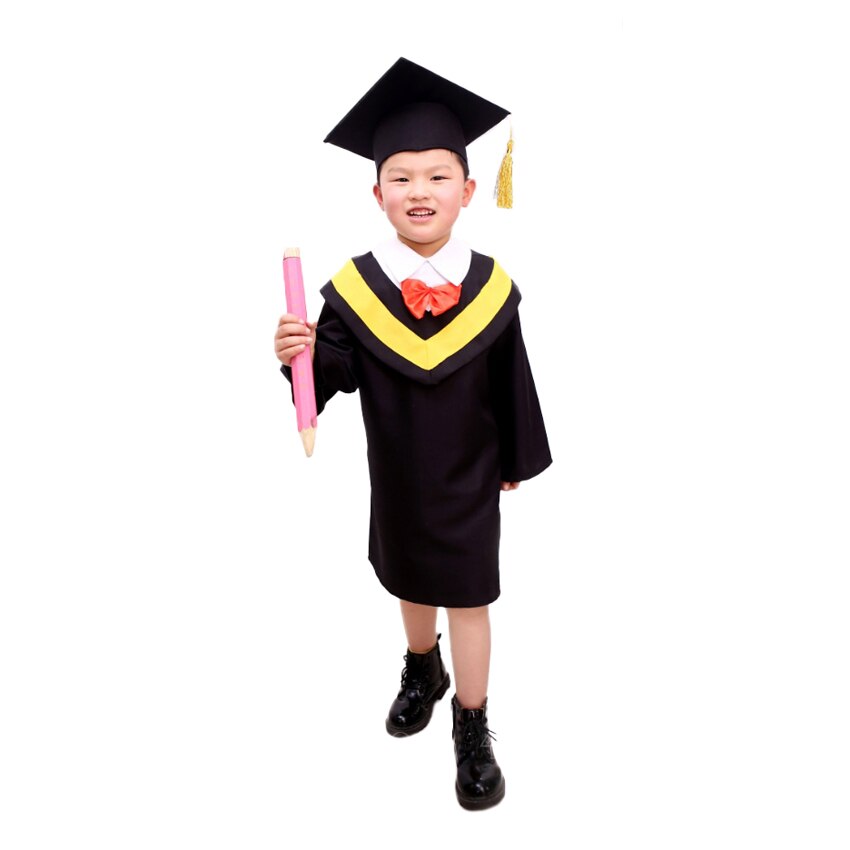 110-160cm Children Academic Graduation Costumes Gown Students Bachelor School Uniforms Photography Team Wear Robe with Cap