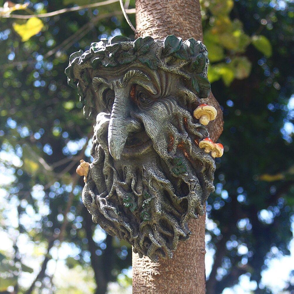 Tree Face Bird Feeder Outdoor Old Man Wild Bird Feeder Whimsical Tree Sculpture Outdoor Garden Pastoral Bird Feeder