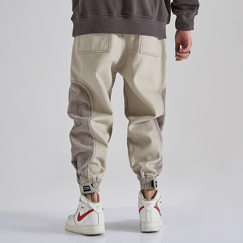 Pantalones casuales de pana para hombre, ropa de calle estilo Hip Hop Cargo, con Velcro, coreana, de chándal