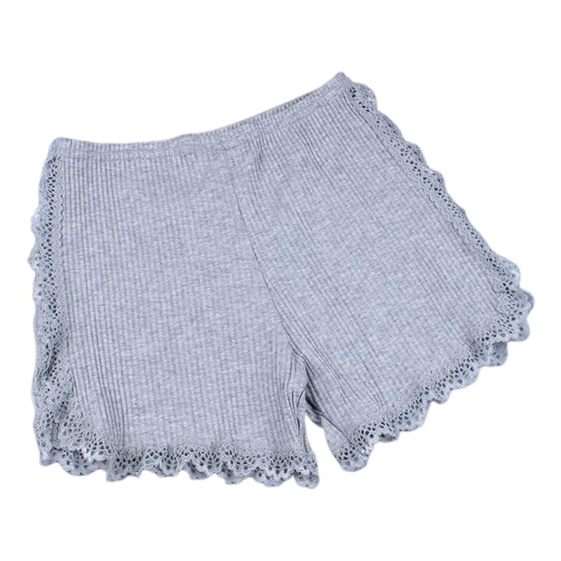 Mujeres niñas hilo acanalado tejer Braga pantalón de protección de Color sólido elástico sin costuras pantalones de encaje Trim empalme algodón Underpants: Gray-XL