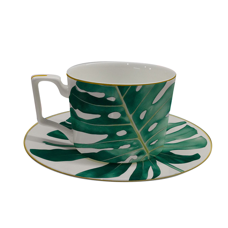 Bone China Ronde Plaat Creatieve Bos Dessert Serie Set Bladeren, Bloemen, restaurant En Thuisgebruik Koffie Set En Kom: R