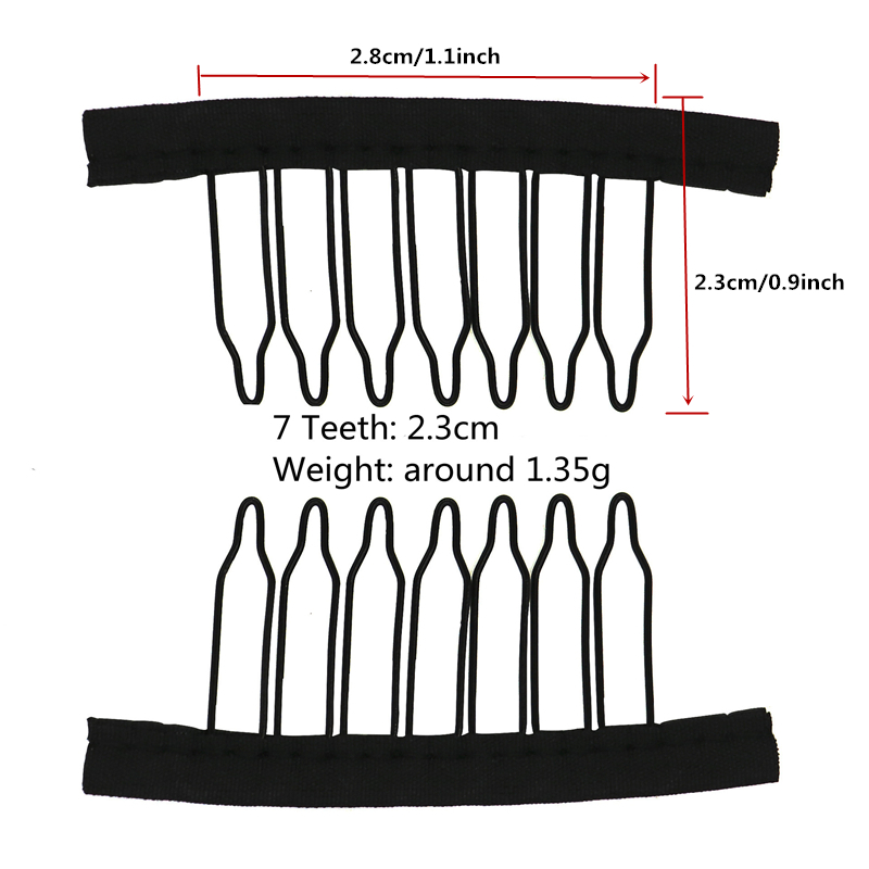 50 Stück Perückenkämme zur Sichern der Perücke, 4–7 Zähne, Perückenkamm, Perückenklammern mit Stoff für die Herstellung von Perückenkappen, Stahlmaterial, Clips, Kämme