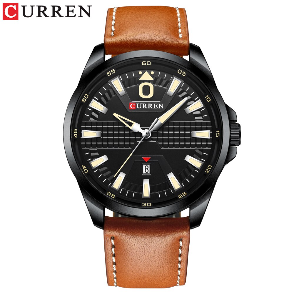 Curren 8379 relógio criativo homem moda relógio de luxo marca couro quartzo negócios relógio de pulso data automática relogio masculino: brown black