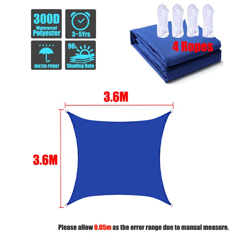 Waterproof 300D Royal Blue Square Rectangle Shade Sail Garden Terrace Canopy Swimming Sun Shade Camping Hiking Yard Sail Awnin: 3.6x3.6m