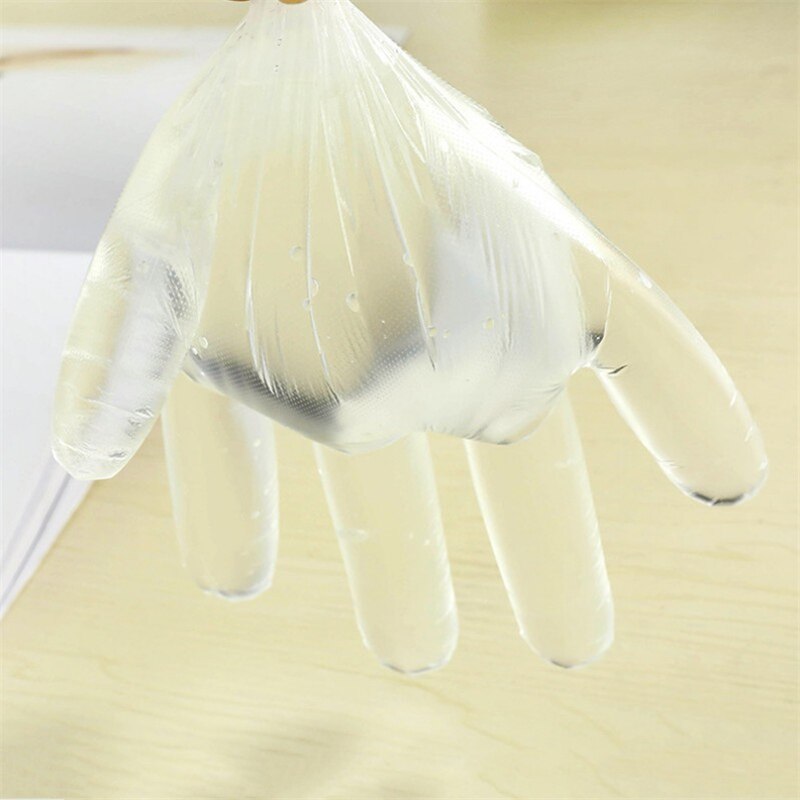 100 stuks wegwerphandschoenen pe transparante eenmalige handschoenen plastic restaurant bbq doorzichtige handschoenen handschoenen keuken anti-stof gereedschap