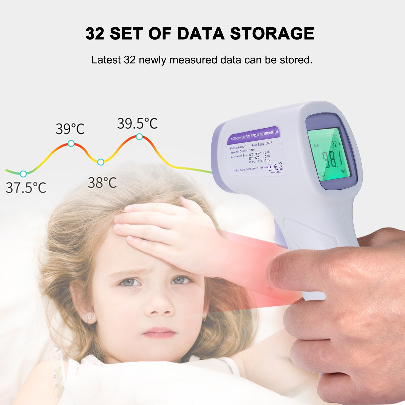 Voorhoofd Thermometer Voor Volwassenen Kids Baby Non Contact Thermometer Infrarood Digitale Temperatuurmeter Met Koorts Alarm