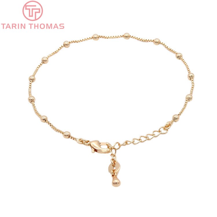2 uds. De bolas de 3MM de grosor, 1MM, 24K, Color dorado, latón, acabado, pulsera, cadena para el tobillo, para DIY, fabricación de joyas, accesorios