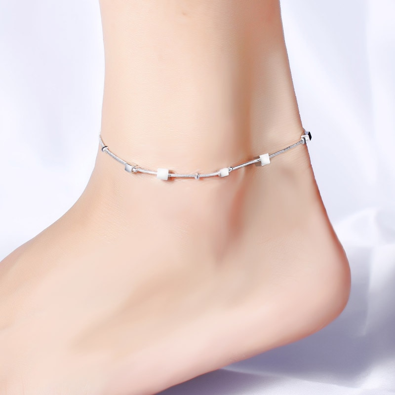 Tobillera sencilla de plata para mujer, pulsera de tobillo de longitud ajustable, variedad de opciones