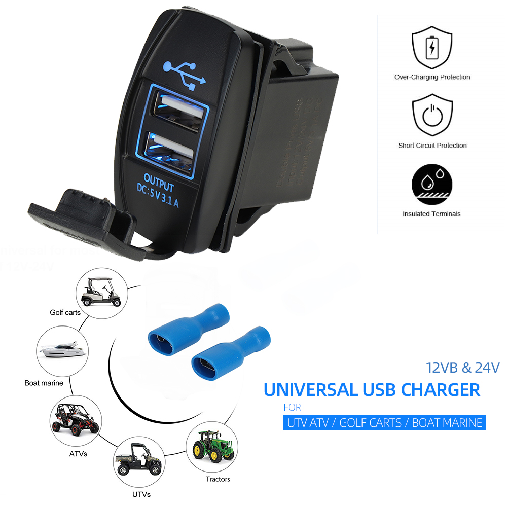 12V & 24V ATV USB Charger Backlit Rocker Switch for Can am for John Deer for Polaris RZR 900 800 1000 Motorcycle Charging
