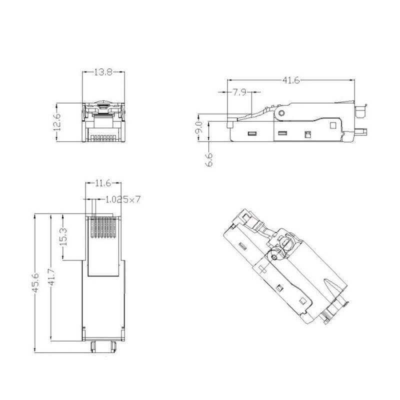 2 stk kat 6a skjermende krystallhode  rj45 kontakt metallmodul verktøyfri kontakt plugg datakabeladapter
