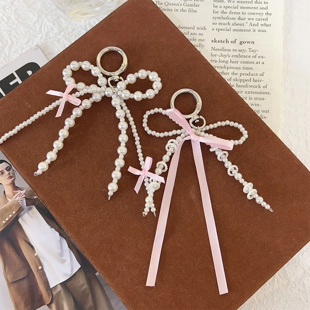 Colgante con dije para teléfono Y2K, bonito llavero Kawaii con lazo rosa, bolso, correa para teléfono, llavero con cordón para teléfono móvil para niña, joyería de cumpleaños DIY: Verde