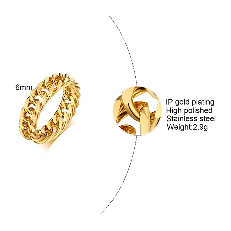 Anillo LINK para hombre, anillo de cadena Miami de acero inoxidable, pendientes gruesos de amistad cubana para hombres y mujeres, joyería de banda: 7 / Negro