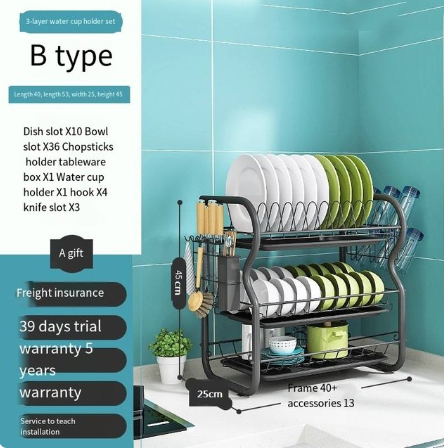 Roestvrijstalen Droogrek Kom Aftappen Plank Keuken Organizer 3 Lagen Afdruiprek Multifunctionele Keukenplank: green