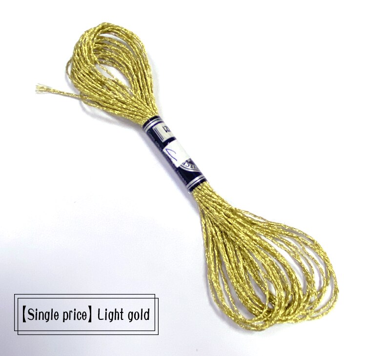 Kolor złota nitka nici do haftowania ściegiem krzyżykowym metalowy gwint DIY instrukcja złoty i srebrny przewód wielopasmowy oplot liny: Light gold