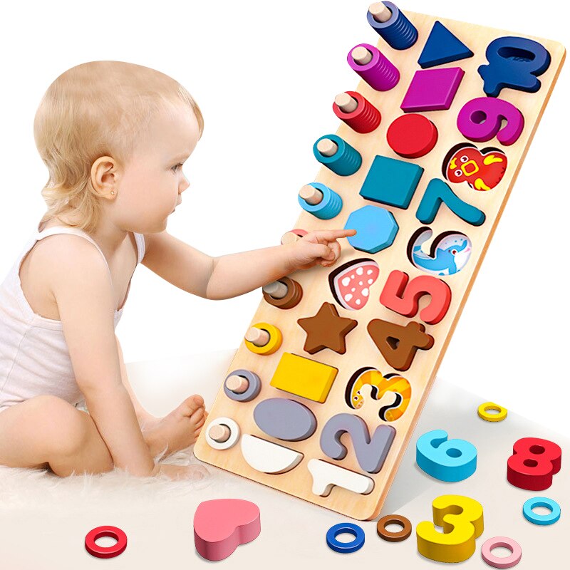 Educational Kids Toys Wooden Toys Geometric Shape Cognition Puzzle Toys Math Toys Early Educational Montessori Toys for Children: Brown