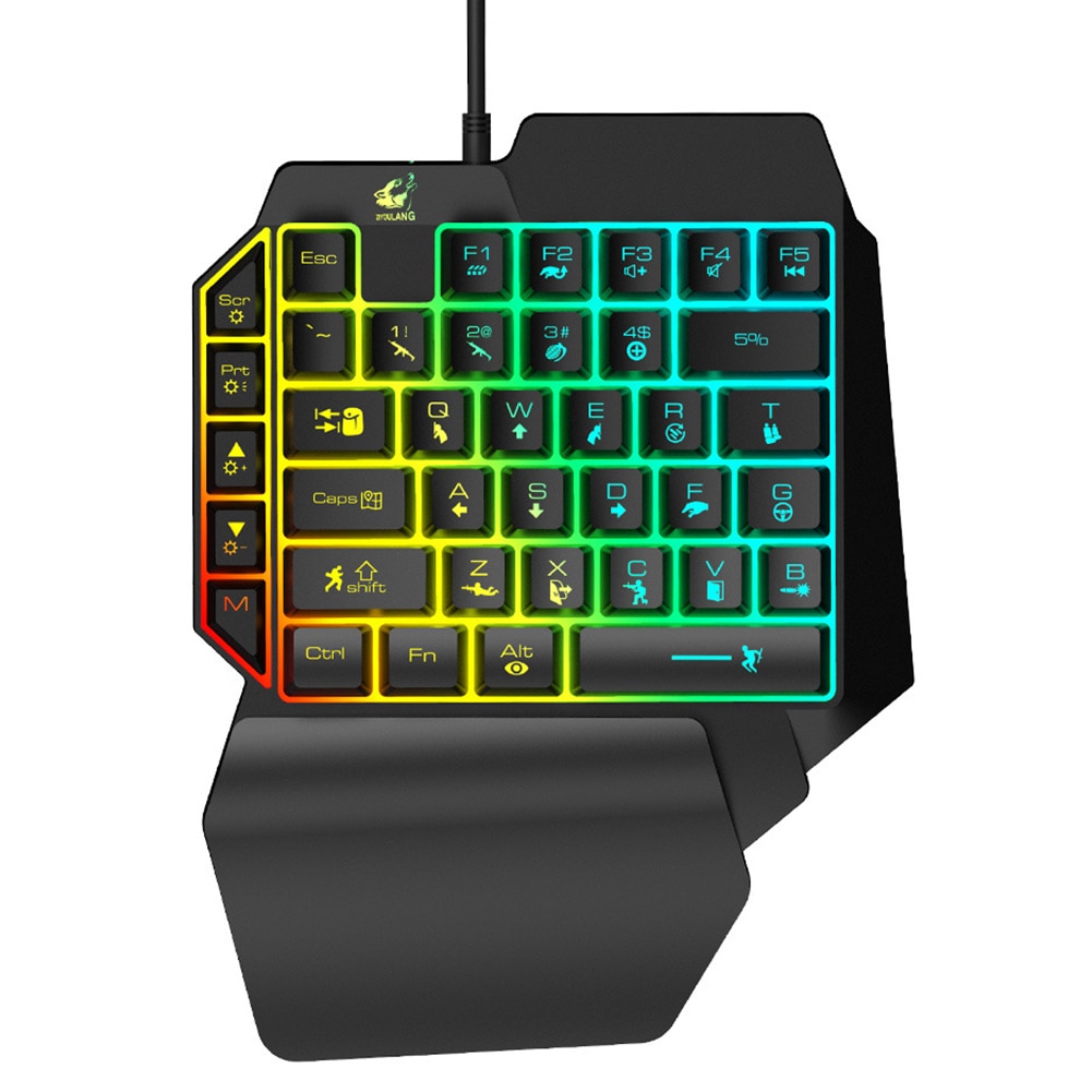 One-Handed RGB Gaming Keyboard Set Wrist Rest Ergonomic 41 Keys Wired Mouse Home USB LED Backlight Mobile Phone