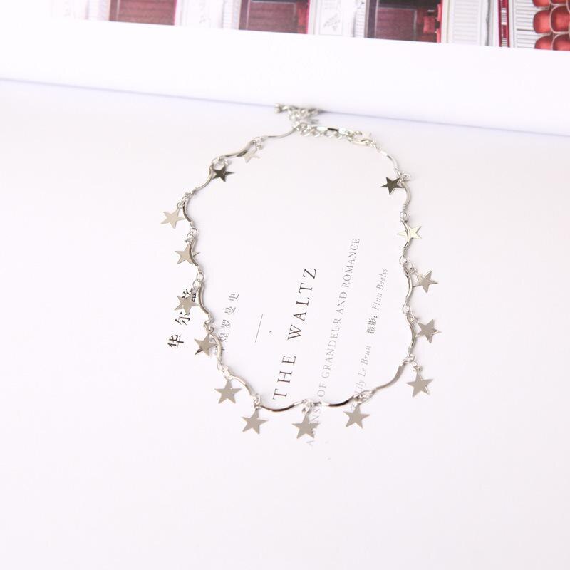 South Korea Bijoux fine simple star chain clavicle short section wave necklace manufacturers Statement Necklace: Silver