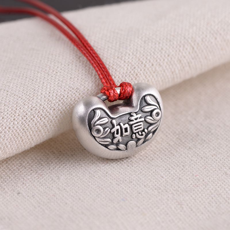 Ruyi pingente feminino de prata, acessório de joia pingente retrô de dupla face para vida longa com gravação à mão: Default Title