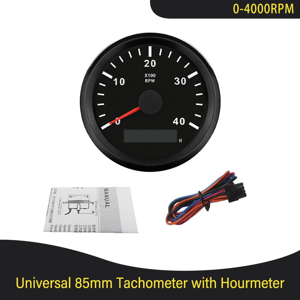 85mm Diesel Engine Tachometer with Digital Hourmeter 3K 4K 6K 7K 8K RPM for Marine Car Truck 9-32V with Red Backlight 12V 24V: 4K-BN