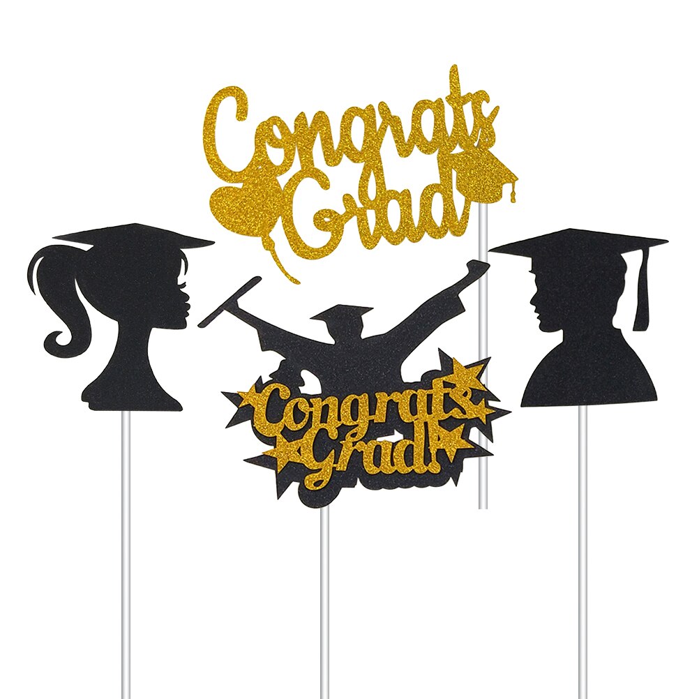 4Pcs Graduation Cake Toppers Bachelor'S Clothing Congratulate Cupcake Fruit Picks Cake Decoration For Schoolmates Party