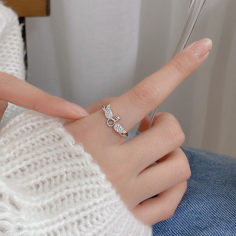 1 Pc Trendy Ecg Manchet Opening Ring Voor Vrouwen Lover Heart Wings Zirkoon Paar Vinger Sieraden Verstelbare Bridal Girl: Wing 2