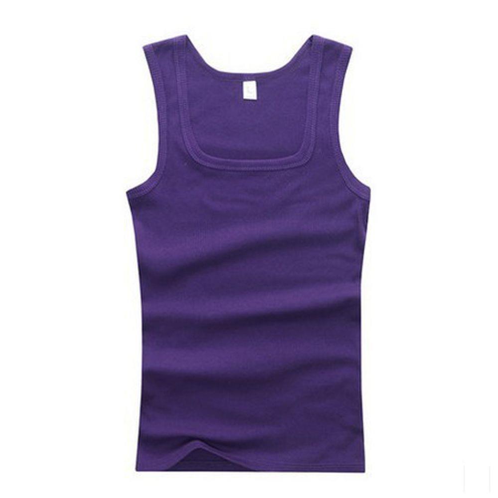 Ropa de verano de talla grande para hombres y mujeres, camisetas sin mangas negras, blancas y grises, camisetas 100% de algodón para Fitness, chalecos musculosos para hombres, camiseta para mujeres: M / Morado
