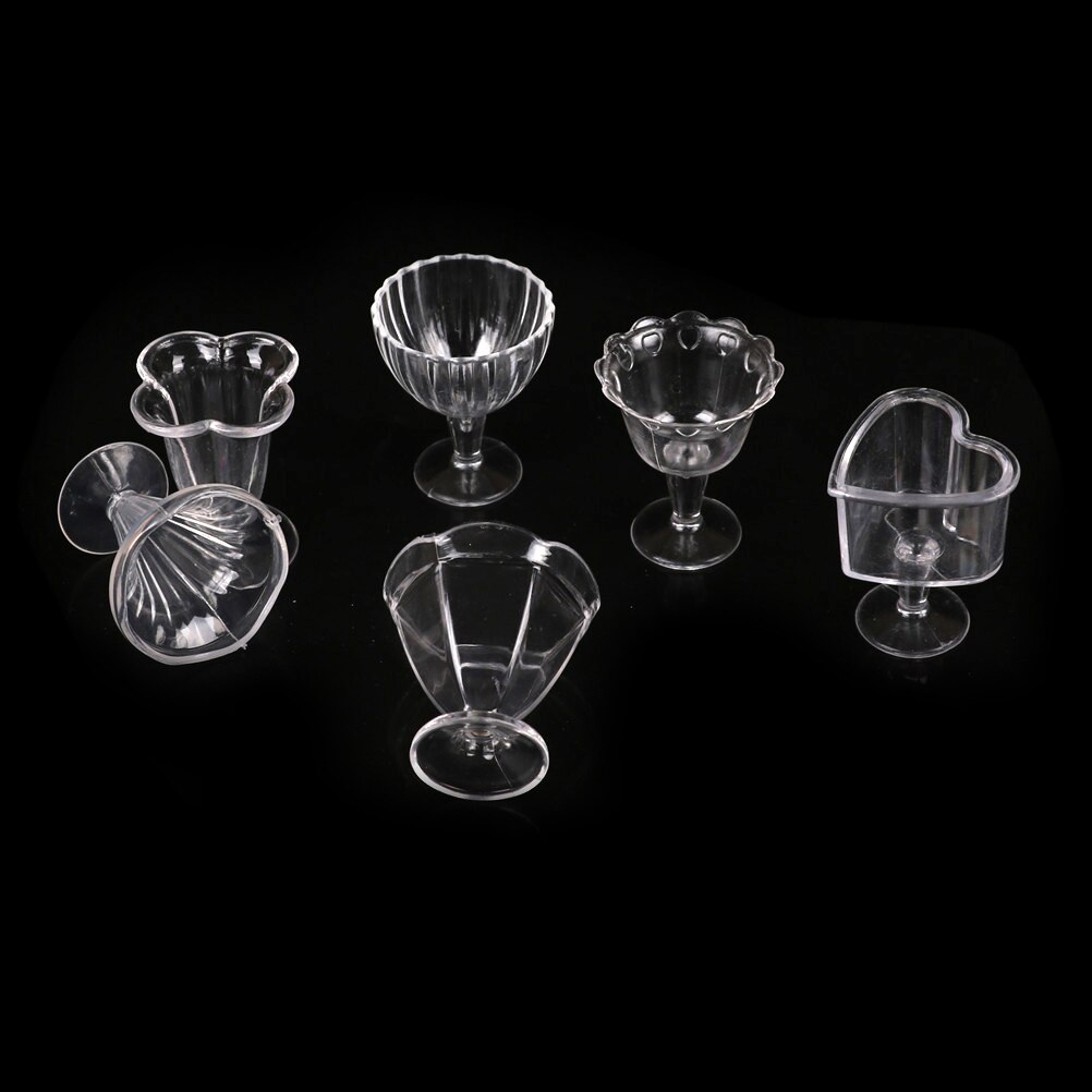 6PCS Mini Cup Transparent Plastic Doll House 1:12 Clear Mini Wine Cup Ice Cream Sundae Cup Doll House Miniature Cups