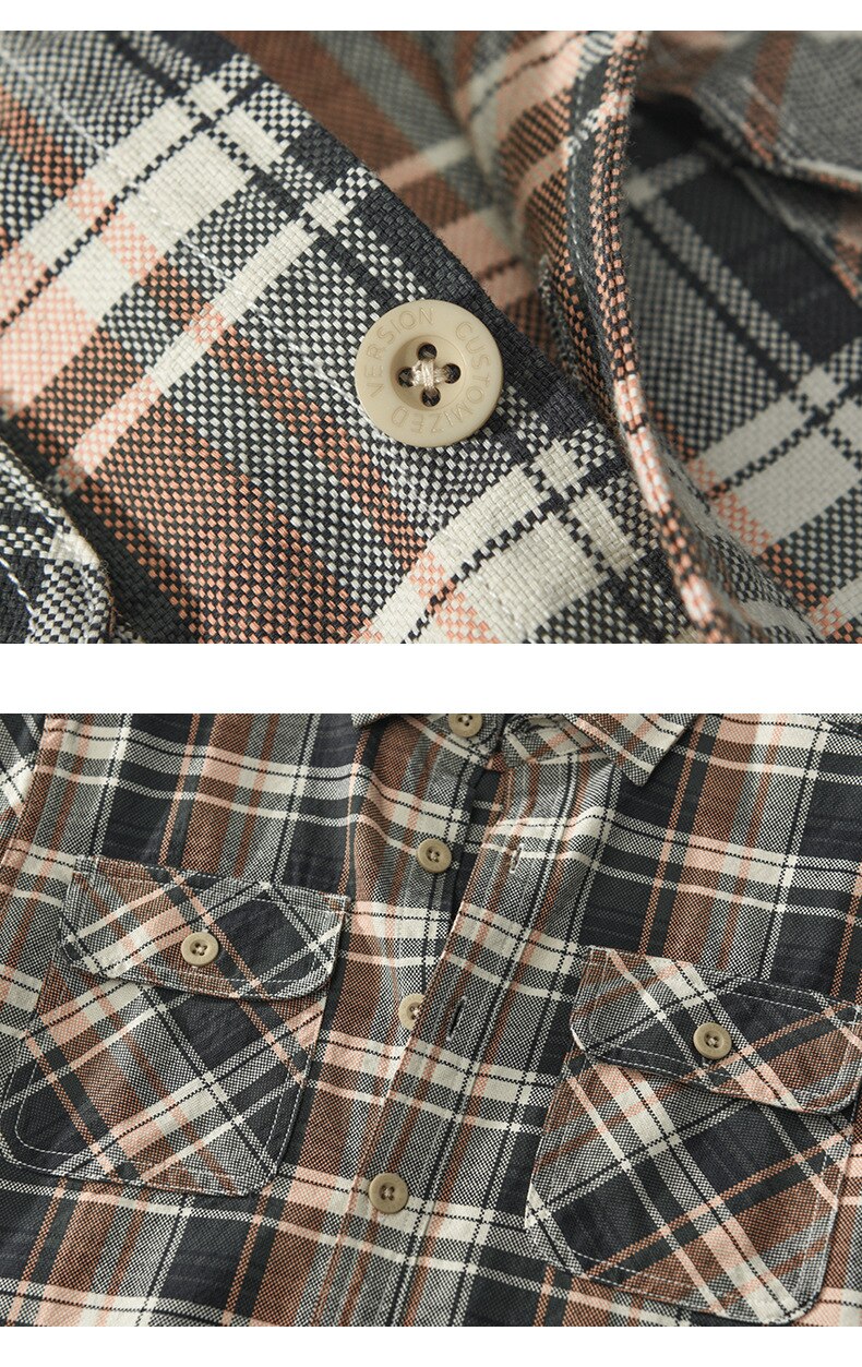 Men Clothing Autumn Winter Men Pure Cotton Plaid Shirt Long Sleeve Camisas Para Hombre