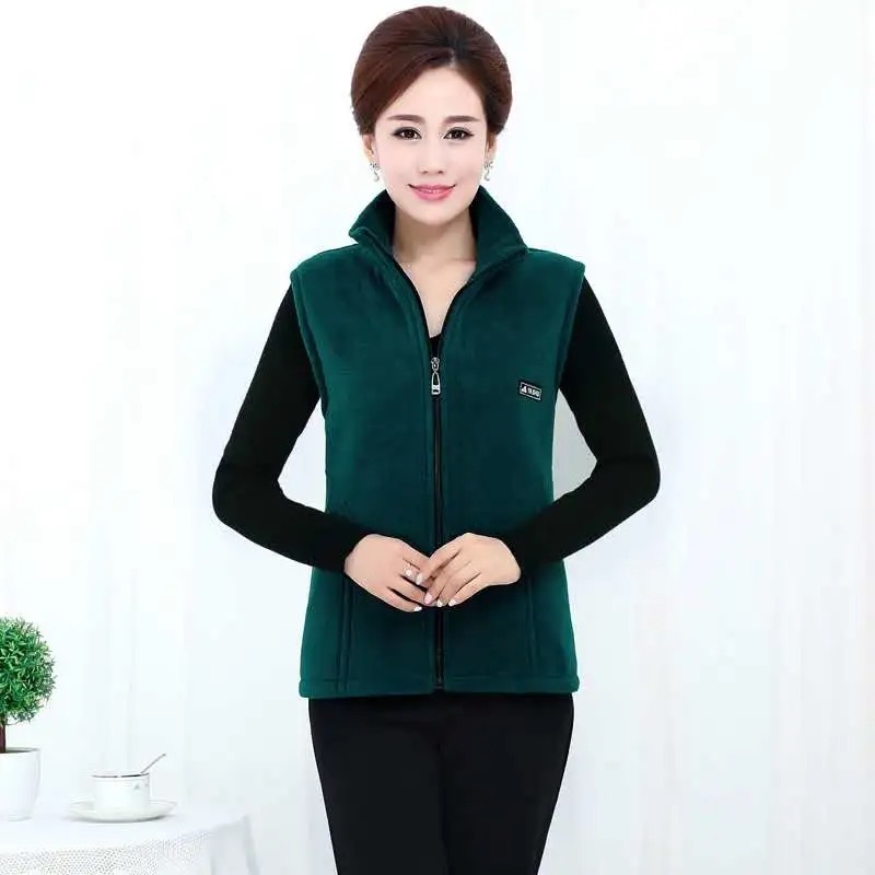 Primavera otoño mujer chaleco chaqueta de mediana edad Casual sólido sin mangas chaleco mujer bolsillo Chaleco corto: XXL / Caqui