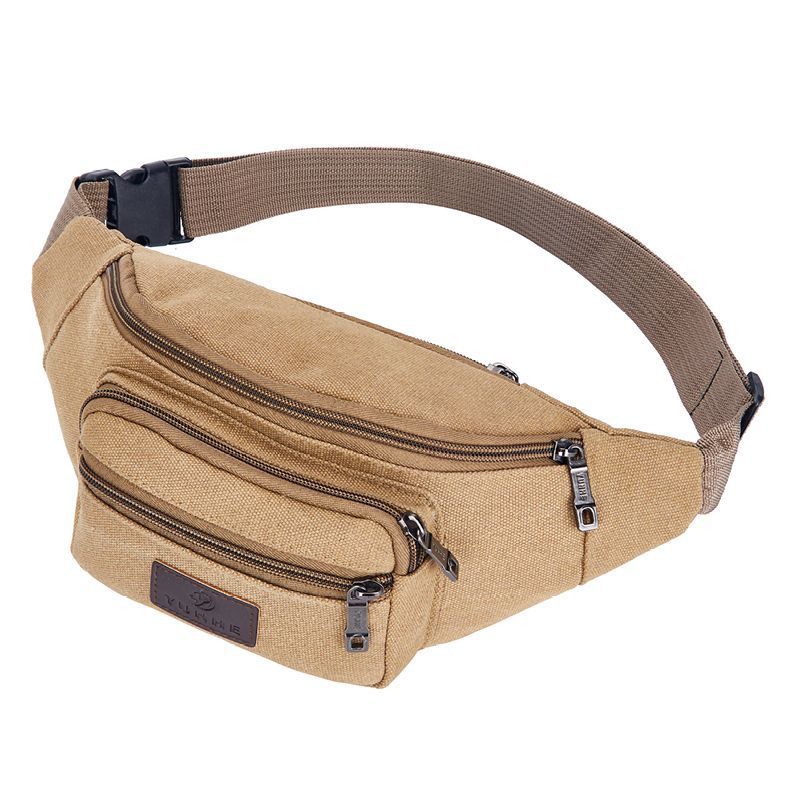 Canvas Travel Waist Belt Bag Women Fanny Pack Bumbag Lasies Outdoor Feni Bags Chest Bag Shoulder Waiste Beg Men Pouch Zipper: Khaki