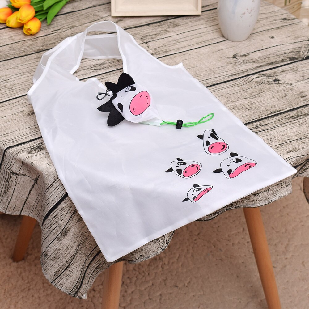 1 Pc Milk Cow Animal Shaped shopping bag Eco-friendly folding reusable Portable Shoulder handle Bag Polyester for Travel Grocery