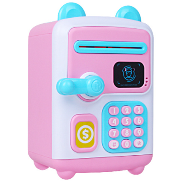 Alcancía electrónica automática para niños, alcancía con reconocimiento facial simulado, contraseña, ATM, caja de seguridad, juguetes,: Pink