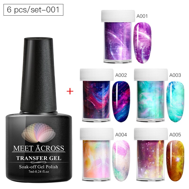 Transfer klistermärke gel set nagelhäftande lim överföringsfolie klistermärke nagelfolie stjärnhimmel marmor nail art överföring klistermärken dekaler: Dzh 07336