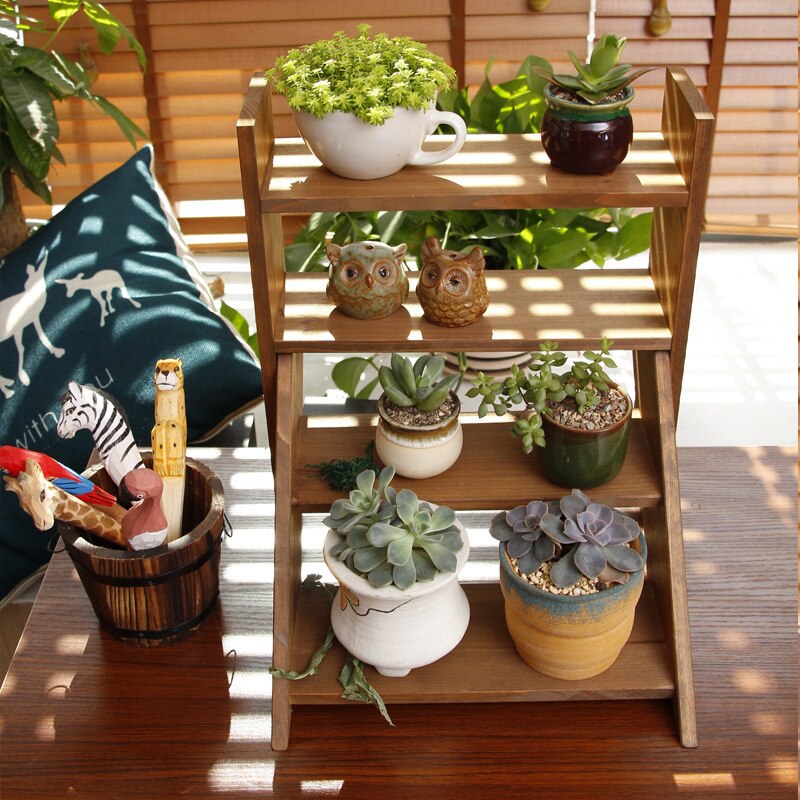 4 Tiers Plant Tray Plant Shelves Flower Display Stand Display Stand Wood Shelf Storage Rack Outdoor Garden Flower Rack Holder