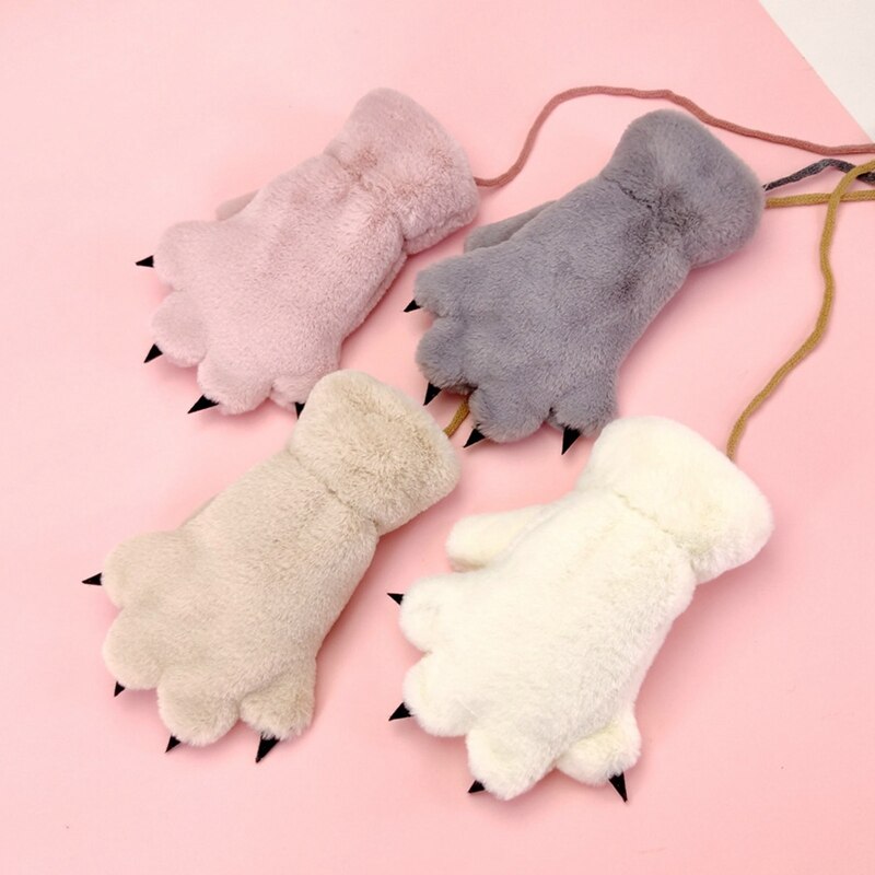 Kinderen meisjes schattige berenpoot handschoenen winter warm dik pluizig pluche cartoon dier imitatie konijn haar handschoenen