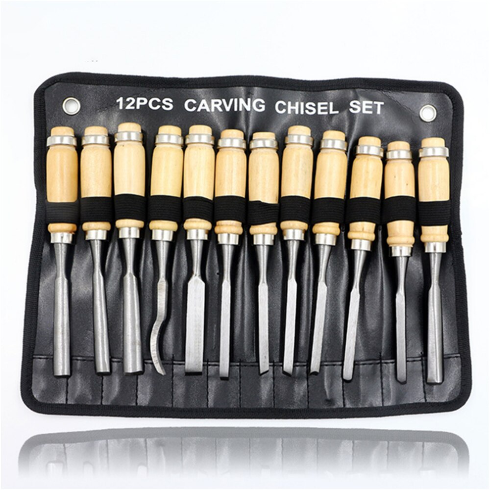 12 Stuks Professionele Houtsnijwerk Beitel Set Hand Beitel Tool Kit Houtbewerking Carving Beitels Gereedschap Diy Tools Gedetailleerde Handgereedschap