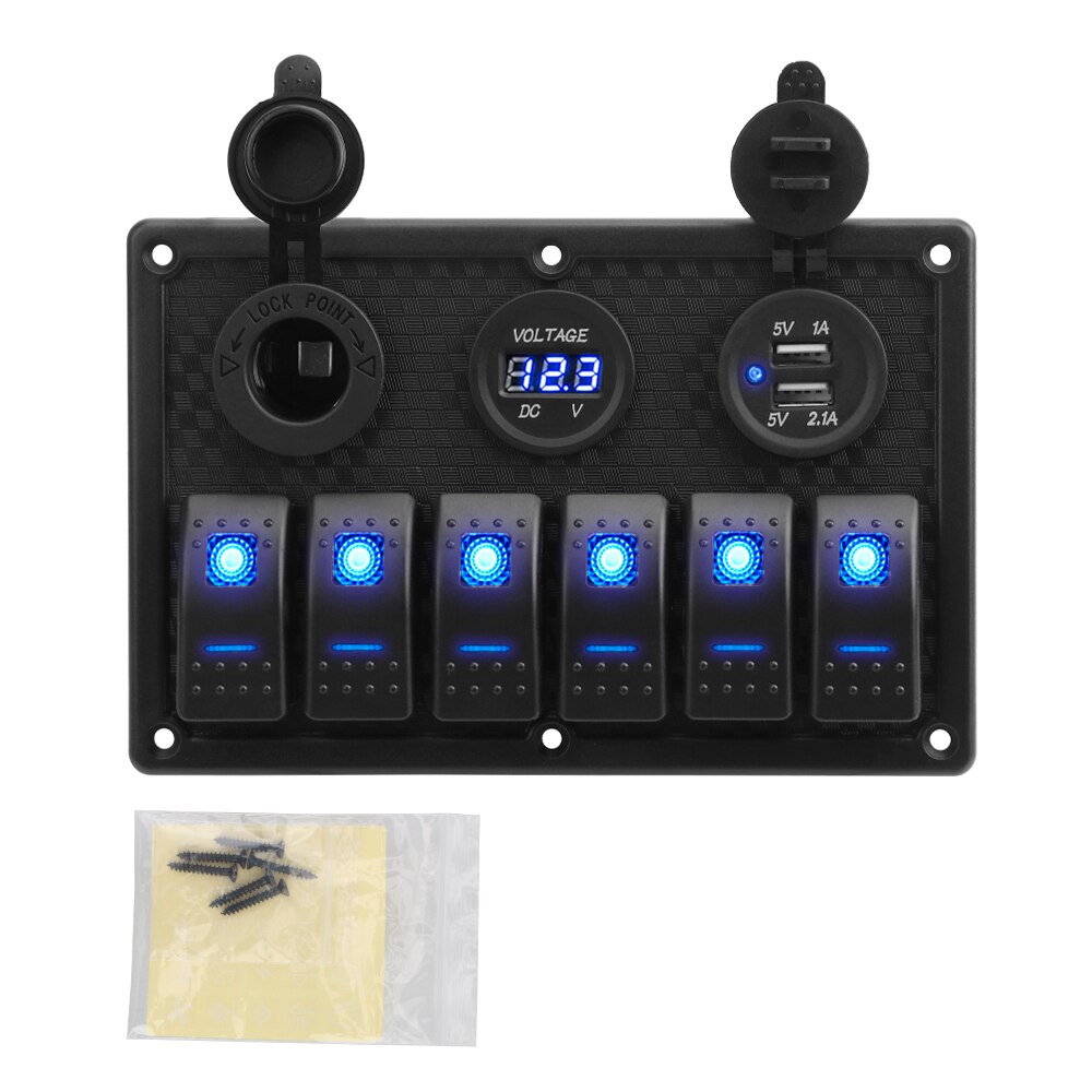 4.2A Dual Usb Slot Socket 6 Gang Rocker Switch Panel Geen Zekering Digitale Voltage Display Waterdicht: 6 Gang Rocker-2